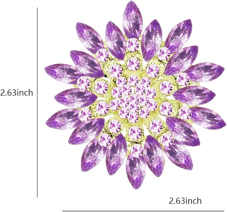 Large Crystal Flower Brooch Pin for Women Red purple pink green Rhinestone Flower Lapel Pin Wedding Party Birthday Dance Banquet Dress Suit Ceremony Clothes Hat Bag Accessories Jewelry