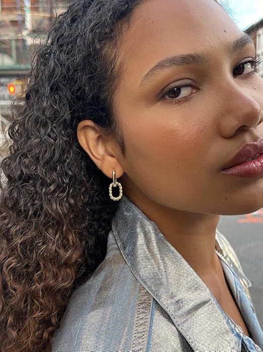 Ana Luisa Ash Double Hoop Earrings for Women - 14K Gold Plated, Silver & Two-Tone Drop Dangle Hoop Earring - Trendy Paperclip Link Huggie Hoop - Hypoallergenic, Water-Resistant & Tarnish-Free Jewelry