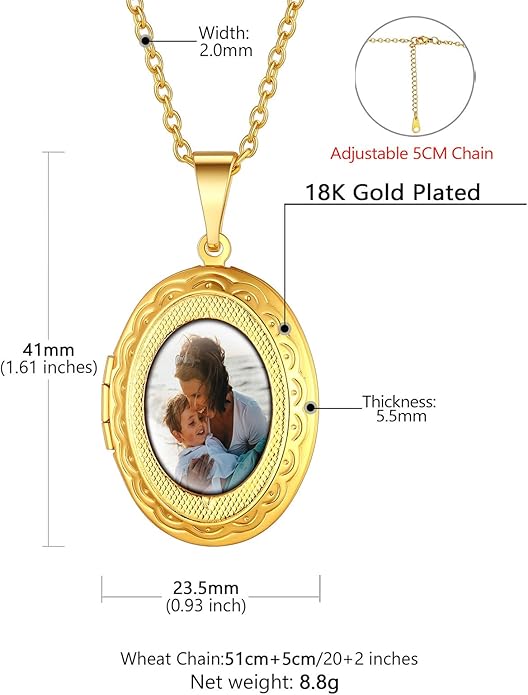 Supcare Locket Necklace That Holds Pictures-Engraved Photo Pendant Custom Jewellery Gifts for Men Women (with Jewellery Gift Box)