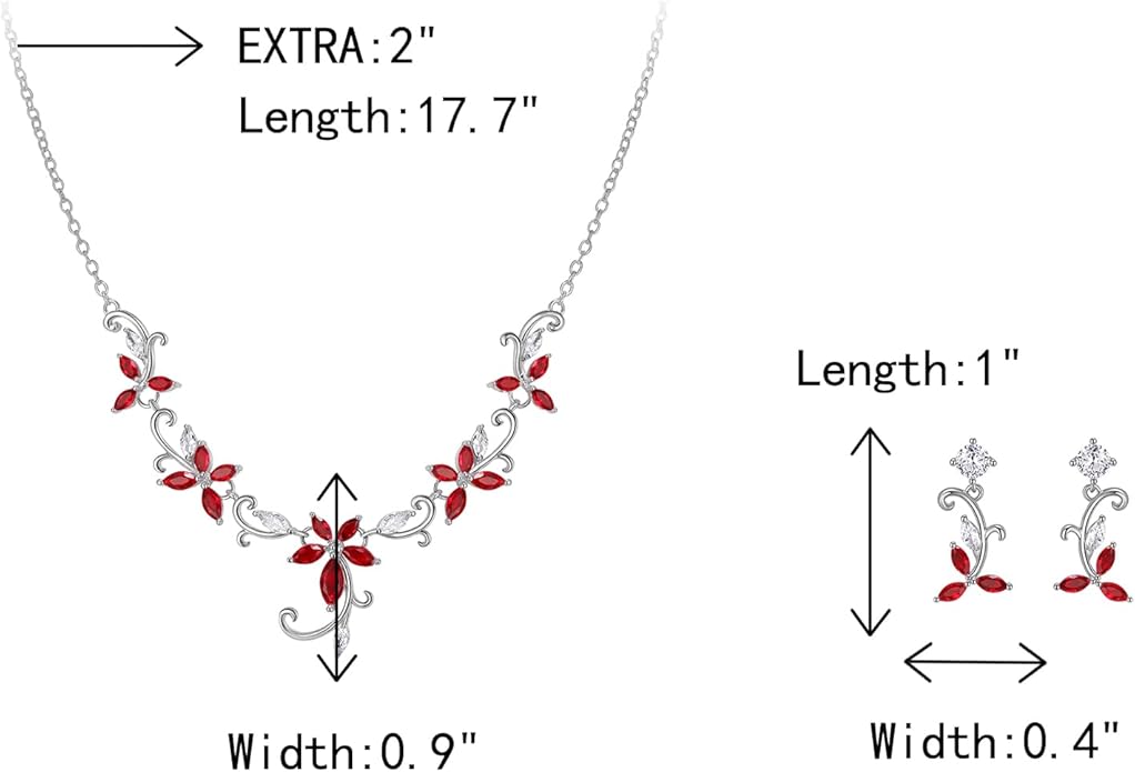 Crysdue Flower Leaf Wedding Jewelry Set for Bridal Bridemaid, Cubic Zirconia Teardrop Elegant Silver/14K/Rose Gold Plated Vine Necklace Dangle Earrings for Prom Party