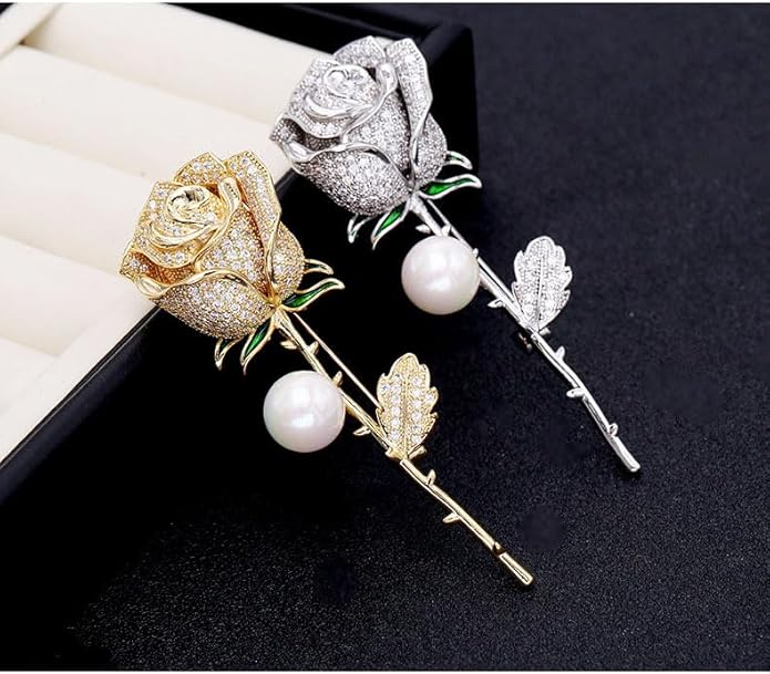 14K Gold Moissanite Rose Flower Brooch - Chic & Elegant Jacket Pin, Ideal Mother's Day Gift, Timeless Women's Accessory, Ideal for Special Occasions