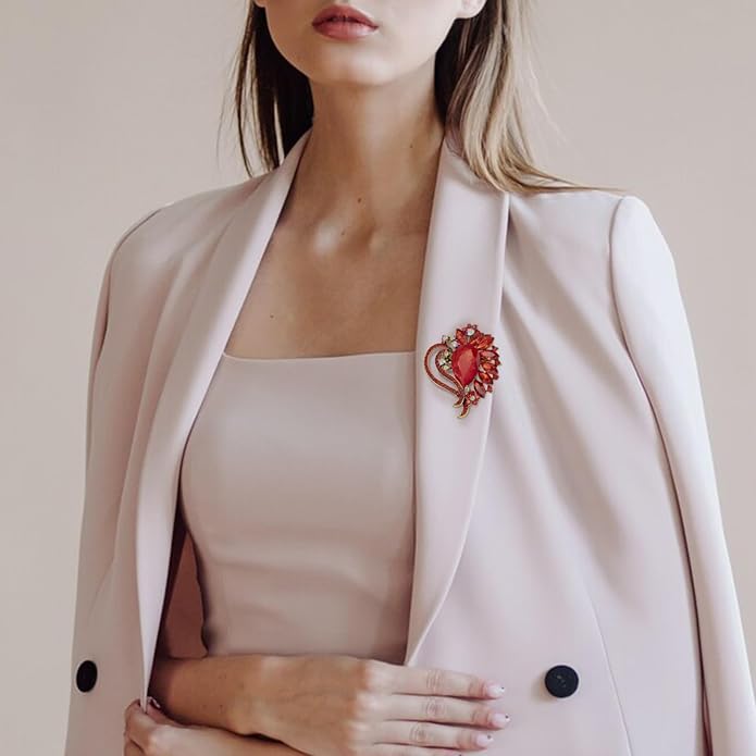 LAXPICOL Vintage Austrian Crystal Elegant Heart Flower Brooch Pin For Women Wedding Broach Pin