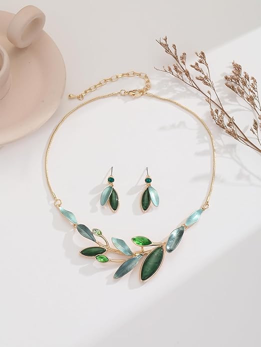 Vintage Chunky Statement Jewelry Set Retro Leaf Floral Geometric Bohemian Boho Bib Necklace Earring Set Fashion Costume Jewelry for Women Girls Wedding Party Prom Unique Gift