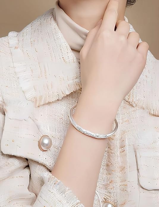 S925 Silver Bangle Bracelet for Women, Elegant Women‘s Sterling Silver Bracelet Bangle Adjustable 6.4-7.8 inches Small Size