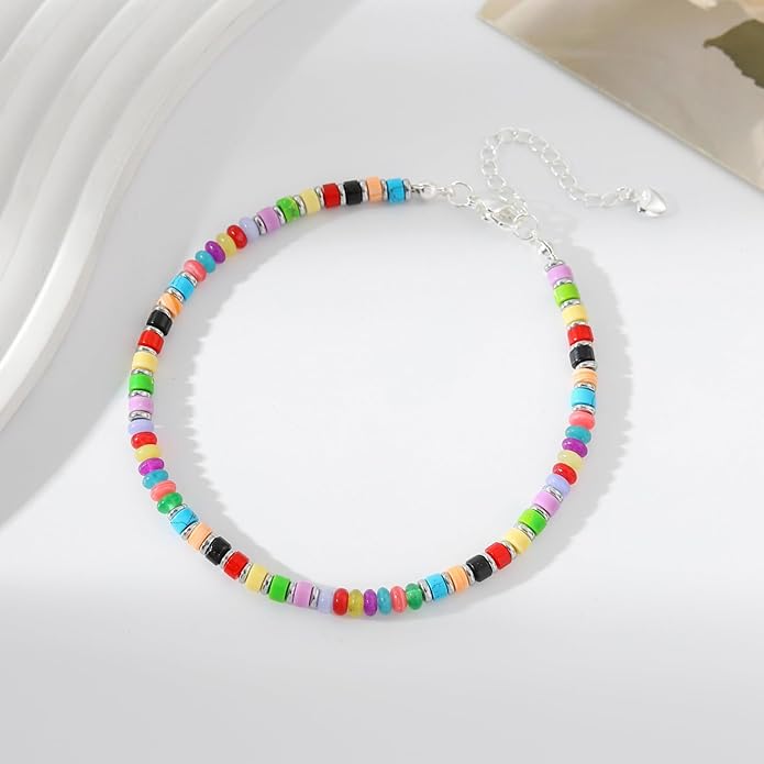 XIJIN Natural Stone Beaded Anklets for Women Handmade Beach Boho Turquoise Beads Ankle Bracelet Jewelry Gift for Her