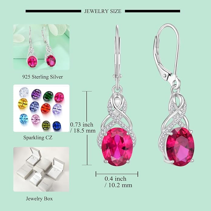 Starchenie 925 Sterling Silver Earrings for Women Infinity Dangle Earrings Amethyst Oval Cut Birthstone Jewelry Gift