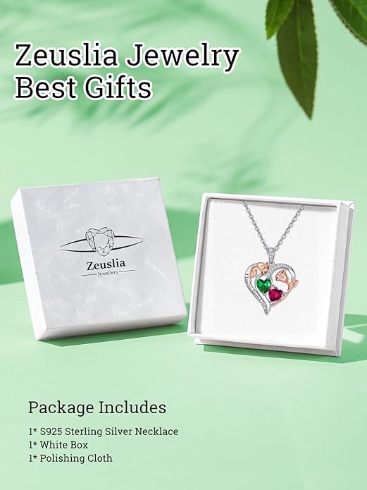Zeuslia Double Birthstone Necklace Gifts for Wife - 925 Sterling Silver Sunflower/Rose/Crown Cross/Compass/Heart Pendant I Love You Necklace, Anniversary Birthday Gifts for Wife Girlfriend Mom Her