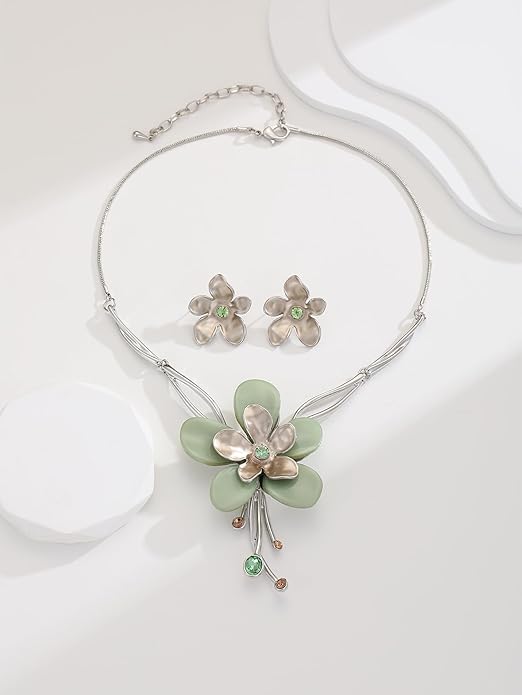 Chunky Statement Jewelry Set Vintage Retro Leaf Flower Floral Geometric Bohemian Boho Bib Necklace Earring Set Fashion Costume Jewelry for Women Girls Wedding Party Prom Unique Gift