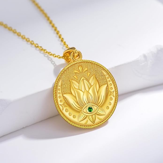 Evil Eye Necklace for Women 925 Sterling Silver, Protection Necklace with Blue Evil Eye Charm, Evil Eye/Lotus Pendant Jewelry, Birthday Christmas Gifts for Her