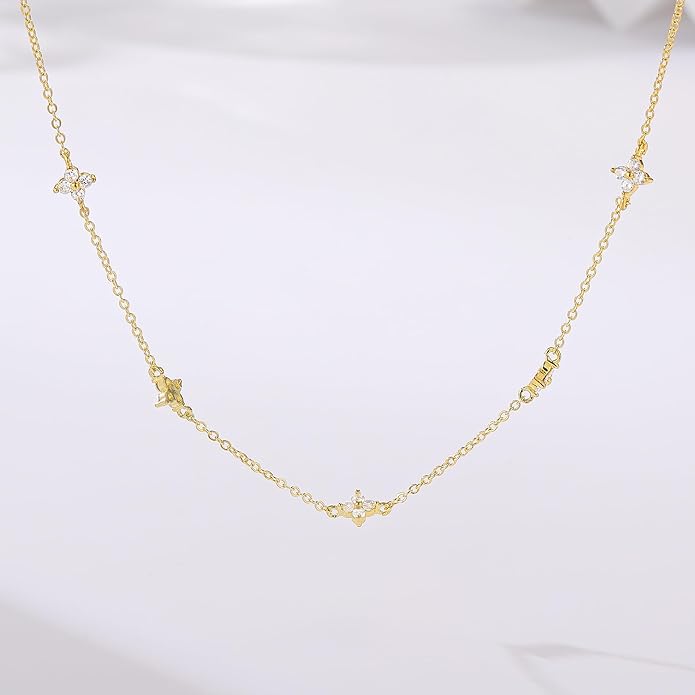 M MOOHAM Gold Clover Heart Pearl Butterfly Star flower Choker Necklace for Women - Dainty 14K Gold Plated Cubic Zirconia Cute Station Necklaces for Women Trendy Prom Jewelry Gifts
