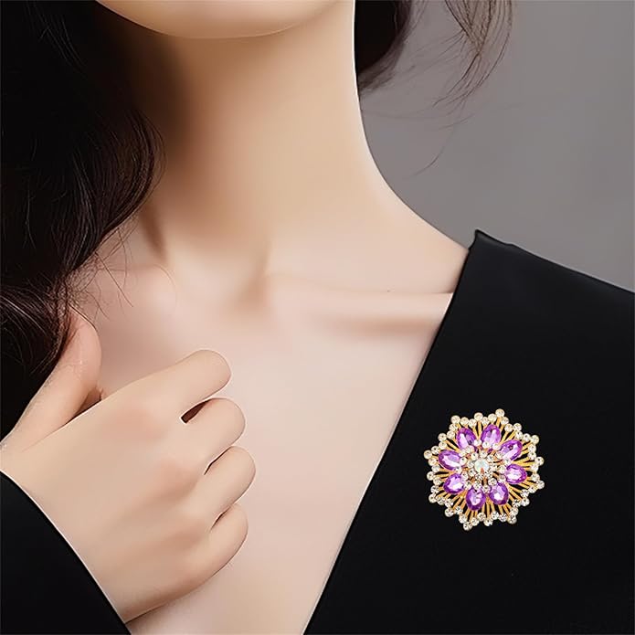 Rhinestone Sunflower Brooch Pin Red Pink Flower Brooch Stylish Crystal Brooch Elegant Clothing Hat Bag Accessories Jewerly for Women
