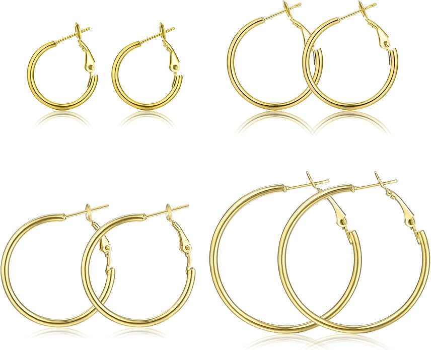 6 Pairs Gold Silver Hoop Earrings for Women, 14K Gold Plated Stainless steel Hoop Earring for Women, Lightweight Hypoallergenic Dainty Hoop Earrings Set