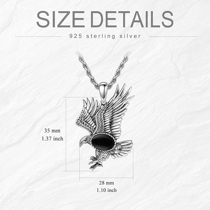 BETHZA Eagle Necklace for Men 925 Sterling Silver Real Gemstone Vintage Hawk Pendant Western Viking Animal Jewelry Gifts for Father