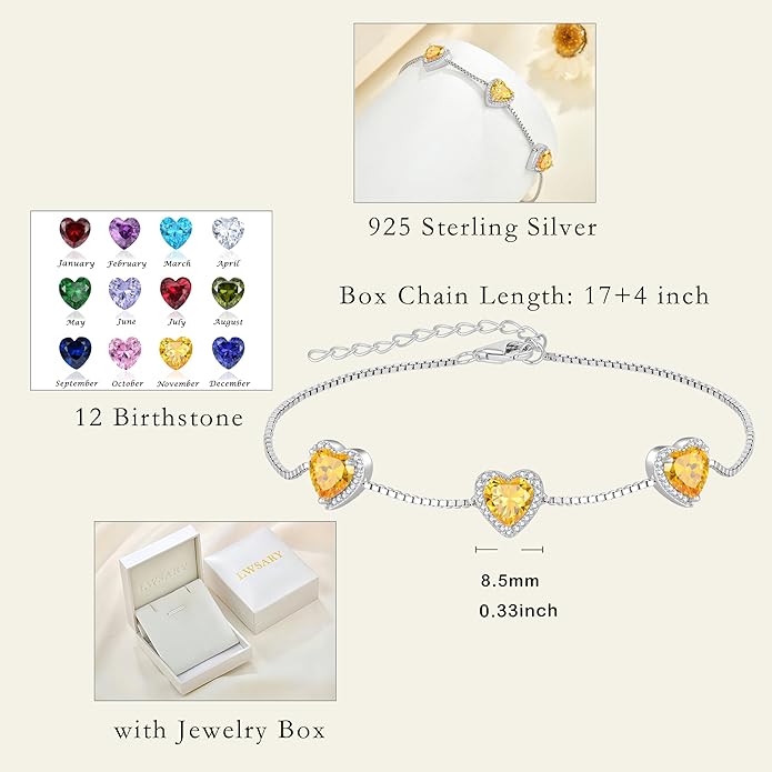 Love Heart Bracelet 925 Sterling Silver Halo Heart Birthstone Bracelet Jewelry Gifts for Women