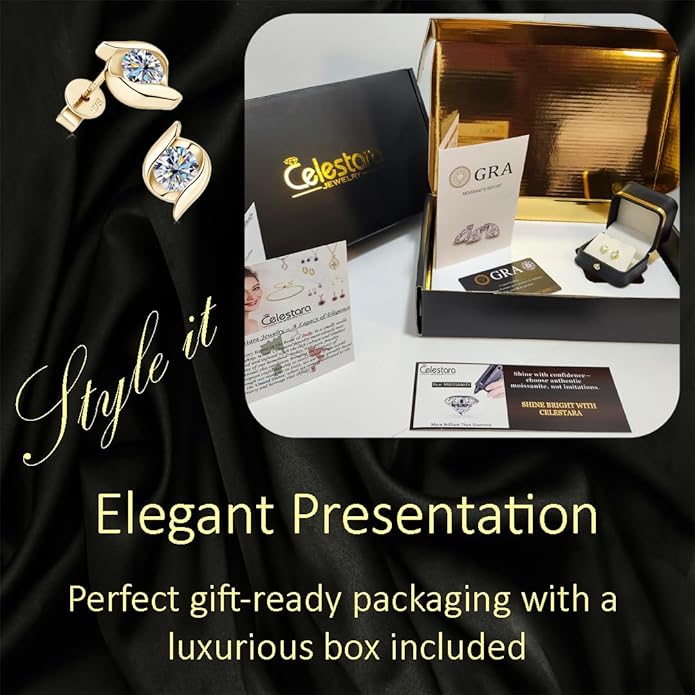 Exquisite Moissanite & 925 Sterling Silver Jewelry Set: Trendy European Design with Pendant (1 Carat, 1/4-inch, 6.5mm) and Earrings (Each: 0.5 Carat, 3/16-inch, 5mm) – Elegant Leather Gift Box Included