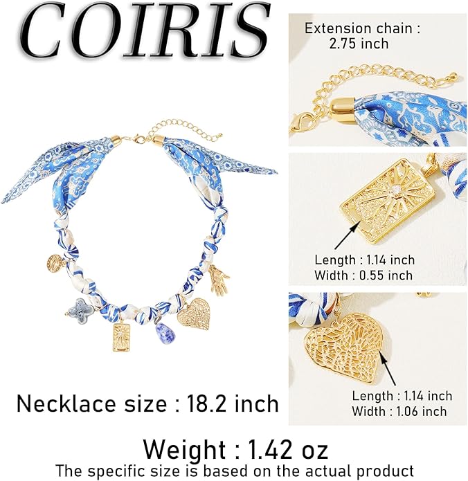 Coiris Charm Scarf Necklace for Women Boho Fabric Bandana Choker Vintage Heart Predent Beach Necklace for Women