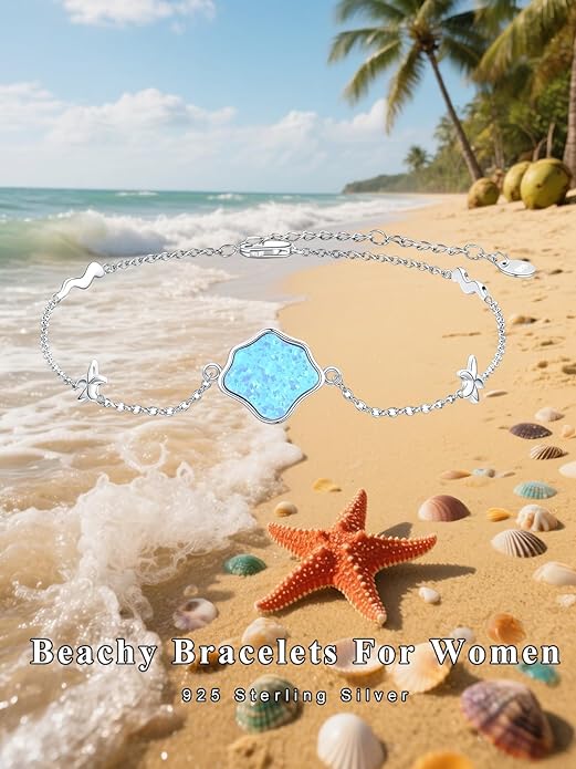 Sea Turtle/Dolphin/Starfish/Seashell/Compass Bracelet for Women 925 Sterling Silver Ocean Wave Anklet Summer Hawaiian Jewelry Gift for Her