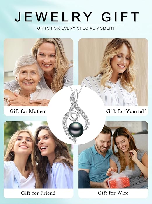 Tahitian Black Pearl Necklace Infinity Gifts for Women Wife Wedding Birthday Anniversary Jewelry Valentines Christmas Day Gifts 925 Sterling Silver