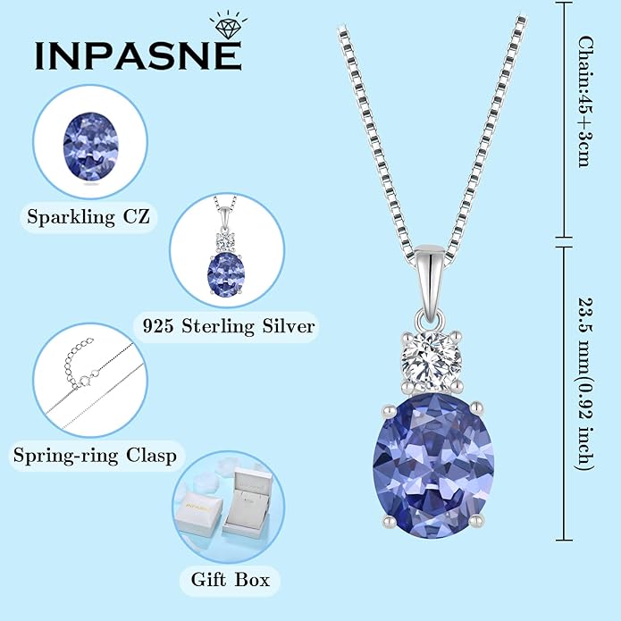 Birthstone Necklace for Women 925 Sterling Silver Oval Cut Cubic Zirconia Pendant Jewelry Gifts for Her