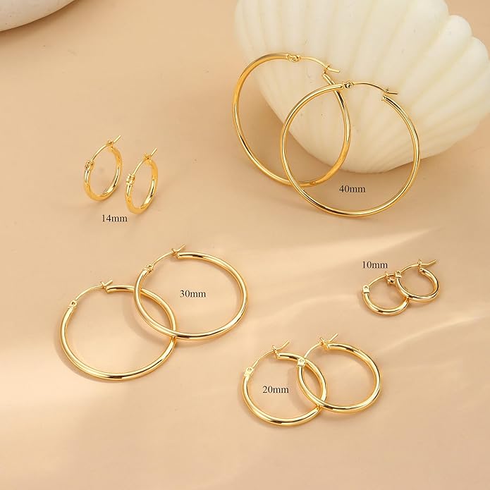 FUNRUN JEWELRY 5 Pairs 925 Sterling Silver Hoop Post Earrings for Women-Small 14K Gold Silver Hoops Earrings,Hypoallergenic Silver Hoop Earring for Women-Medium Big Hoops Stack Earring 10/14/20/30/40mm
