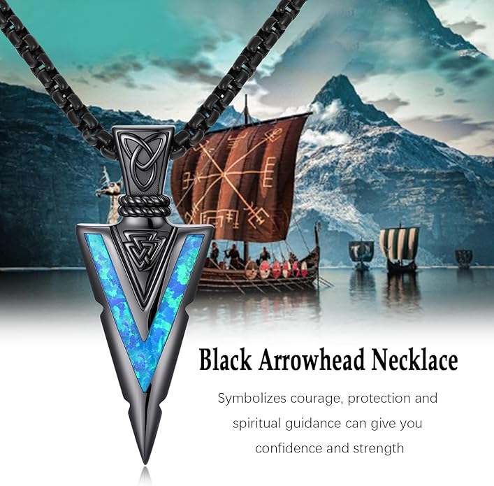 Suiknsn Arrowhead Necklace for Men Women 925 Sterling Silver Turquoise Malachite Celtic/Eye of Horus/Viking Arrow Pendant Amulet Jewelry Gifts Native American Necklace