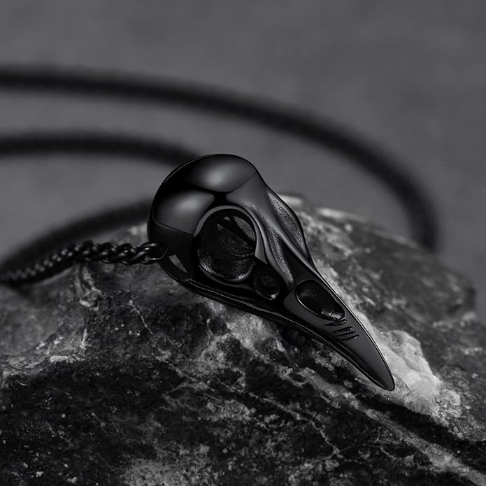 FaithHeart Viking Raven Necklace for Men, Norse Mythology Raven Skull Pendant Sturdy Stainless Steel Amulet Jewelry Gift for Men