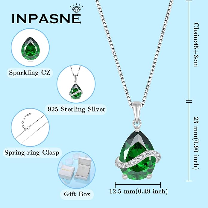 Teardrop Necklace for Women 925 Sterling Silver Birthstone Necklace Pendant Jewelry Gifts for Her