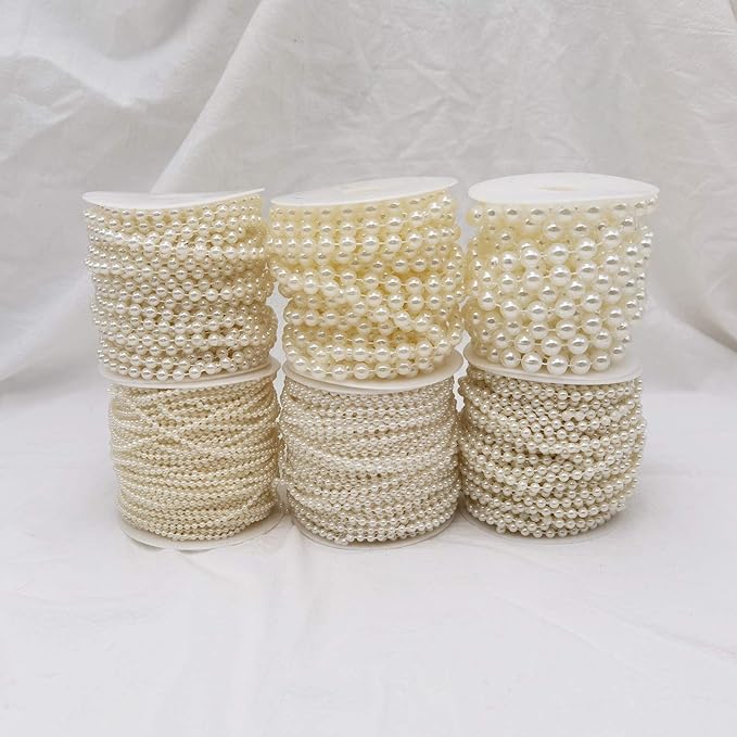 INSPIRELLE 6MM Ivory Faux Pearl Beads 18M Garland Pearl Bead Roll Strand for Wedding Party Decoration