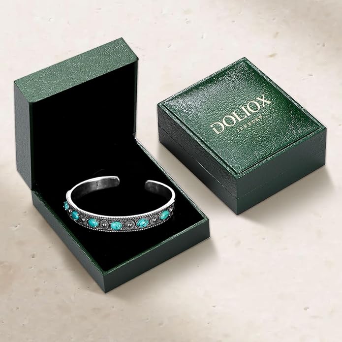 Native American Genuine Turquoise Cuff Bracelet for Women 925 Sterling Silver Turquoise Boho Bangle Adjustable Fit for 6.5 to 7.5 Inch