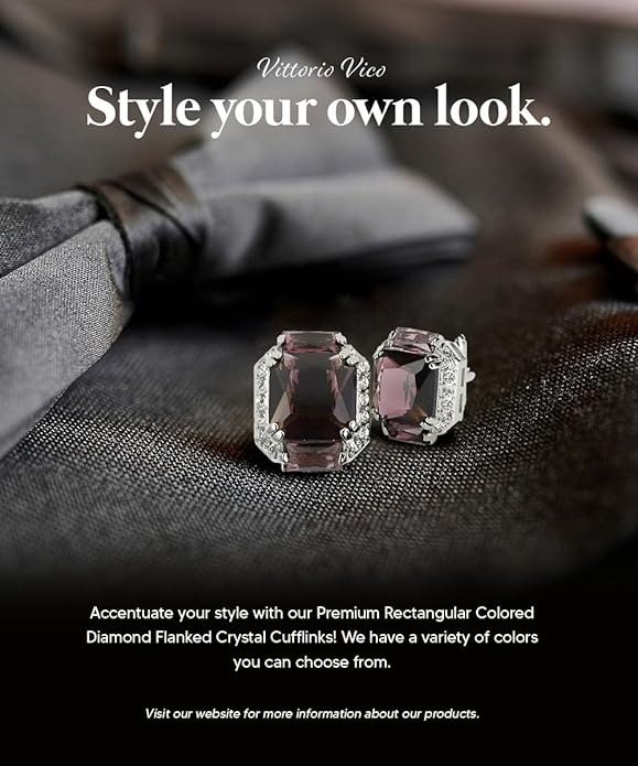 Rectangular Colored Diamond-Flanked Crystal Cuff Links – Tuxedo Suit Accessories, Cufflinks for Men