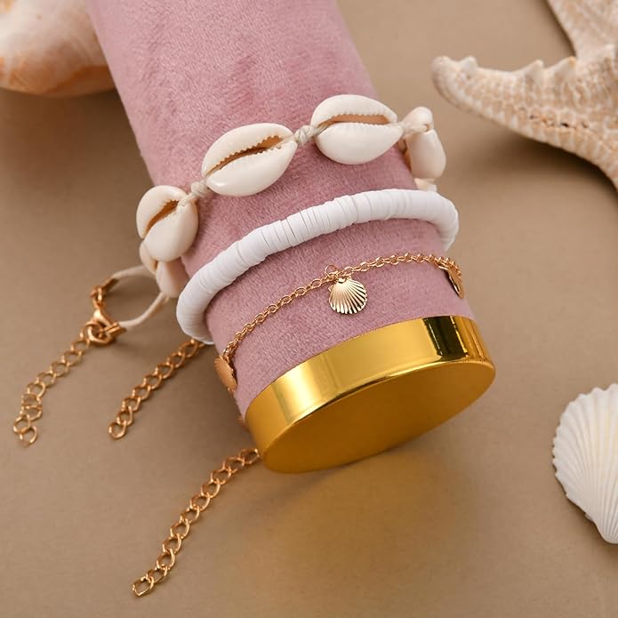 Bead Ankle Bracelets for Women Waterproof Adjustable Boho Shell Anklet Summer Beach Seashell Conch Foot Jewelry Accessories