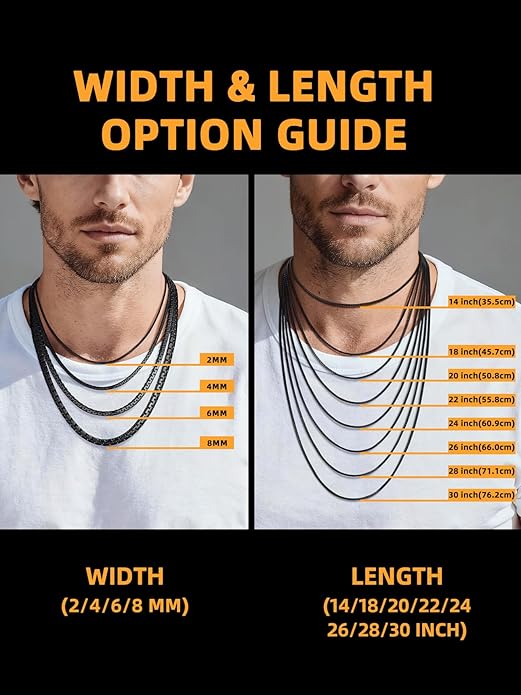 Bestyle 18K Gold Plated/Silver/Black Chain for Men, Hypoallergenic 2/4/6/8mm Stainless Steel Flat Link Chain Necklace for Men & Women Hip Hop Jewelry, 14-30"