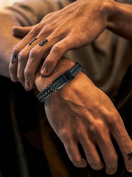 Richsteel Bracelets for Men 6mm/10mm/12mm Width Stainless Steel With Sturdy Clasp Franco Curb Chain Mens Bracelet 7.4/8.2/9 Inches Length