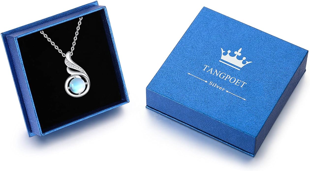 TANGPOET Birthstone Gemstone Necklaces for Women 925 Sterling Silver Dainty Pendant Jewelry Valentines Mothers Day Christmas Birthday Gifts for Mom Girlfriend Wife Daughter