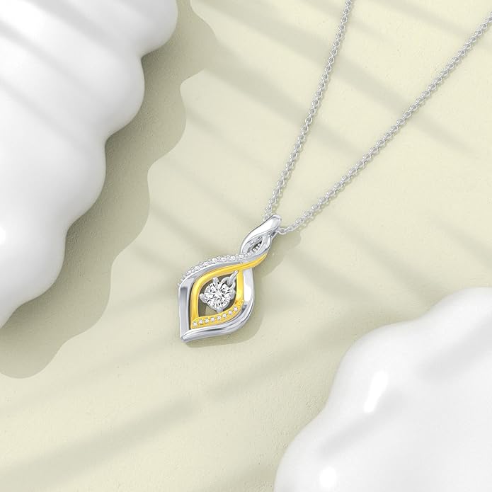 ZBA Natural Diamond Infinity Necklace for Women, 14K White Gold Plated Sterling Silver Diamond Eternal inifnity Pendant Necklaces Jewelry, Birthday Christmas Gifts for Mom Her Wife(Color F-G/Clarity I1-I2)