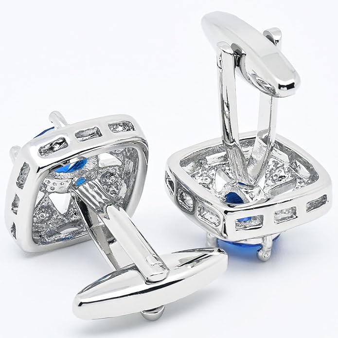 ZEEY Sparkling Faceted Blue Crystal Cufflinks for Men Women Gemstone Mens Cuff Links Jewelry Gift Set for Business Wedding Party Office Daily Tuxedo Dress Shirt Accessories