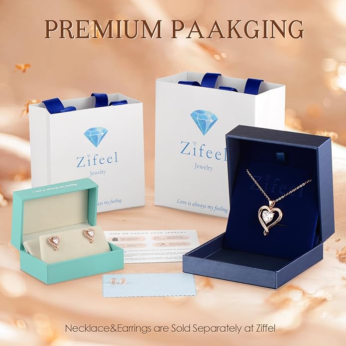 Earrings for Women, S925 Sterling Silver Rose Gold Birthstone Heart Studs Earring for Girlfriend Wife, Anniversary Birthday Christmas Valentines Mothers Day Gifts Jewelry for Women Wife Her Mom