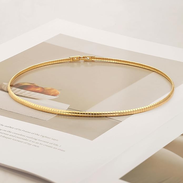 Aobei Pearl 18K Gold Plated Cuff Choker Necklace for Women Chunky Wire Chain Collar Jewelry