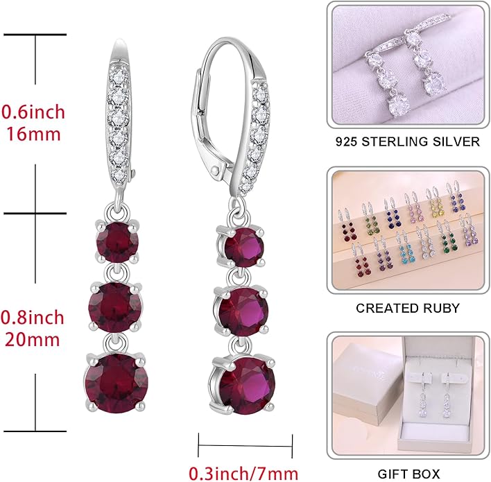 Starchenie Dangle Drop Earrings for Women 925 Sterling Silver Leverback Earrings Birthstone Jewelry