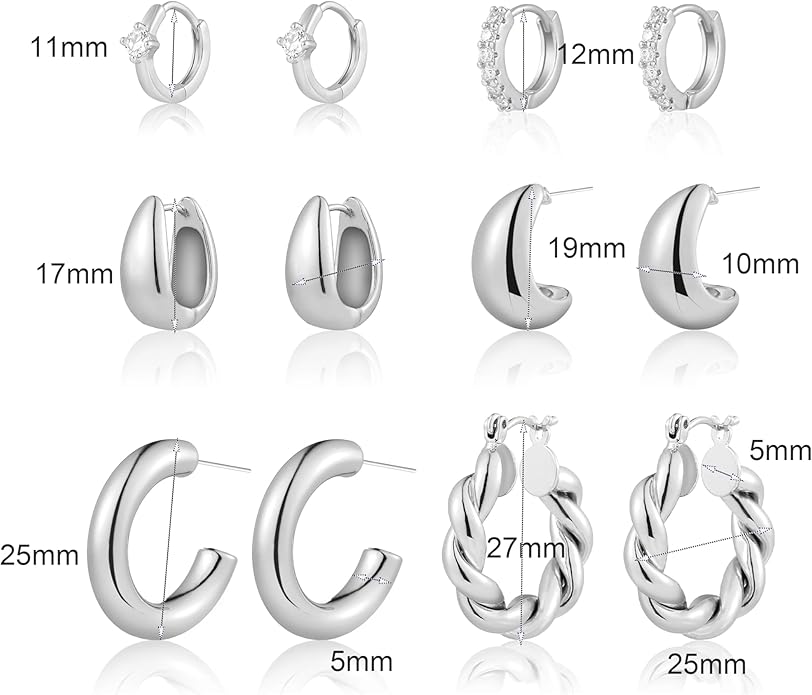 6 Pairs Gold Hoop Earrings for Women, 14K Gold Plated Huggie Hoop Earrings Set Hypoallergenic Lightweight Chunky Open Hoops Jewelry for Gift