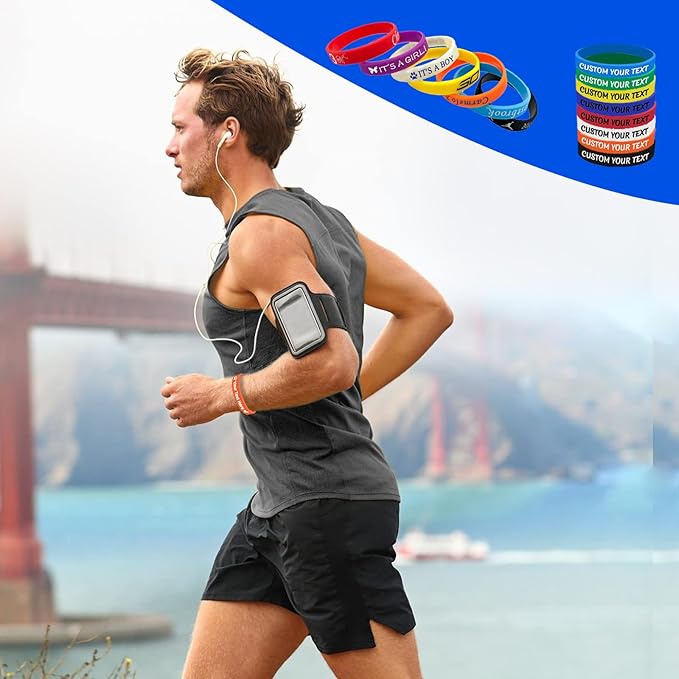 Custom Silicone Wristbands Bulk 1/5/25/50/100/200 PCS Personalized Rubber Bracelets Wristbands for Events,Support, Fundraisers, Motivation, Awareness(Greenblueorange)