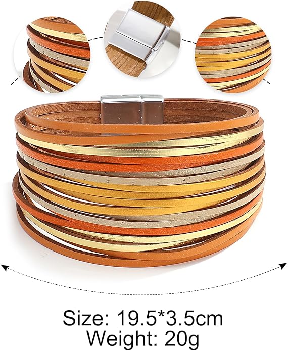 Fesciory Leather Wrap Bracelets for Women, Boho Leopard Multi-Layer Crystal Beads Cuff Bracelet Jewelry