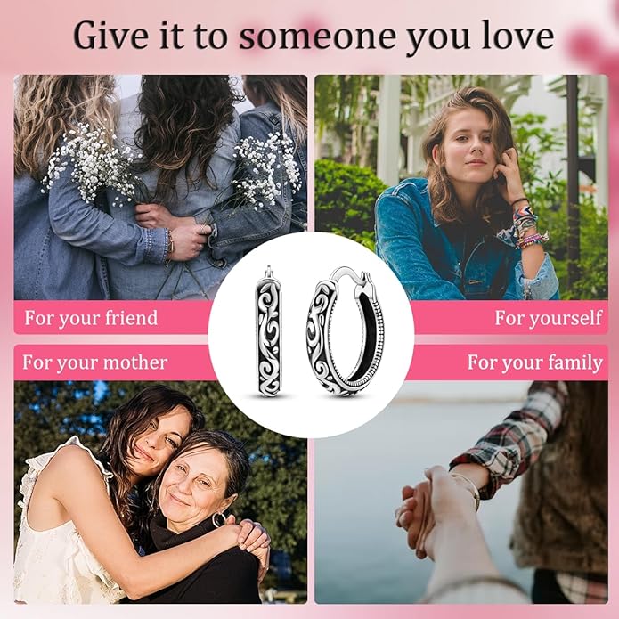 Hapour Vintage Filigree 925 Sterling Silver Oval Small Hoop Earrings for Women Fashion Flower Dainty Huggie Hoops Hypoallergenic Trendy Jewelry Birthday Gifts for Her