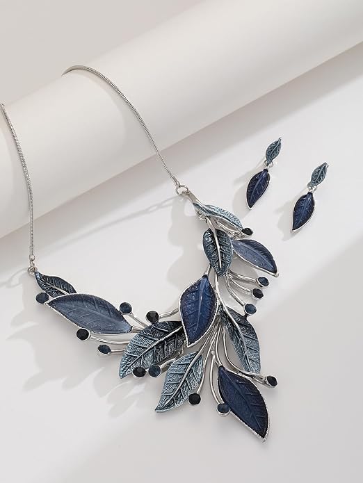 Vintage Chunky Statement Jewelry Set Retro Leaf Floral Geometric Bohemian Boho Bib Necklace Earring Set Fashion Costume Jewelry for Women Girls Wedding Party Prom Unique Gift