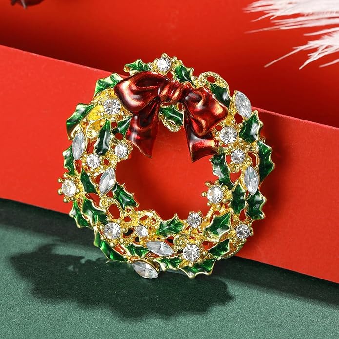 ONLYJUMP Christmas Bell Brooch Pins for Women Girls Lovely Crystal Christmass Tree Snowflake Bell Reindeer Snowman Brooches Colorful Xmas Enamel Pins Holiday Party Gift