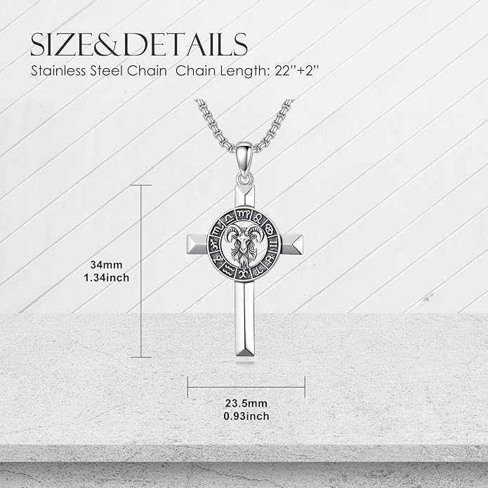 MEIDERBO Cross Zodiac Necklace 925 Sterling Silver 12 Constellation Horoscope Astrology Pendant Necklace Zodiac Sign Jewelry Gifts for Men Women