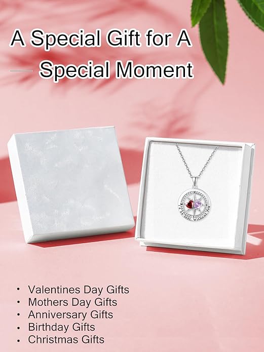 Compass Birthstones Necklace for Women, Exquisite Anniversary Birthday Gifts for Wife Her Double Birthstone Pendant jewelry ‘I'd be Lost Without You’