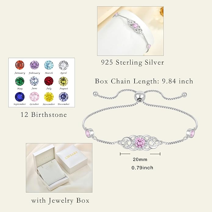 Infinity Celtic Knot Bracelet 925 Sterling Silver Birthstone Bracelet Irish Jewelry for Women
