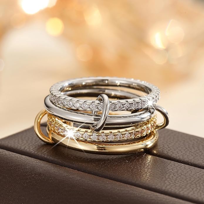 HOSICRON Gold Stackable Rings for Women Non Tarnish, Dainty Stackable 18k Gold Plated CZ Cubic Zirconia Rings, Gold Knuckle Women Rings Set