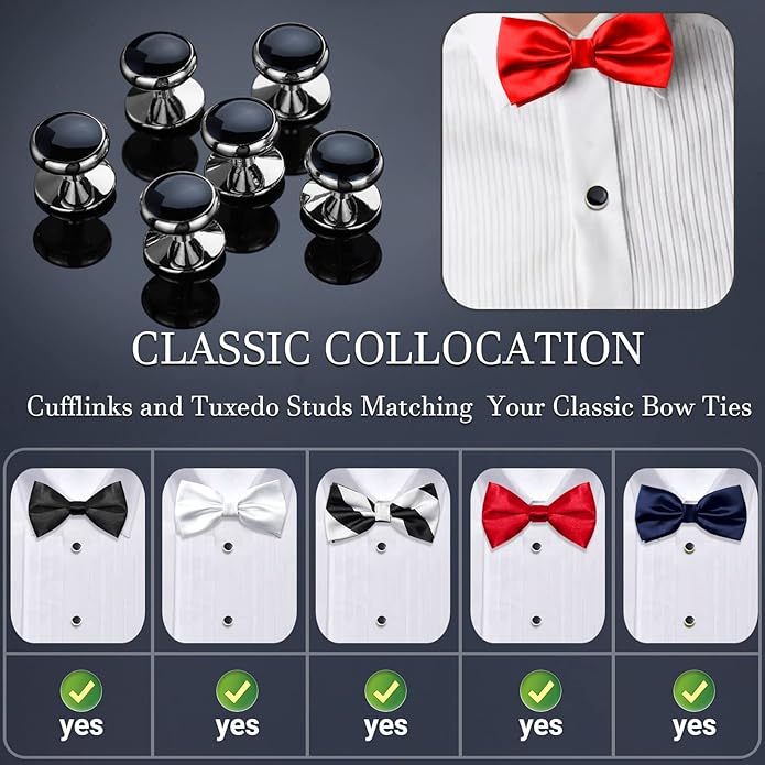 HAWSON Men’s Cufflinks and Tuxedo Studs Set with Gift Box; Men’s Jewelry or Accessories Suitable for Black Suit White Shirts Vest and Red Bow tie on Wedding or Anniversary and Birthday